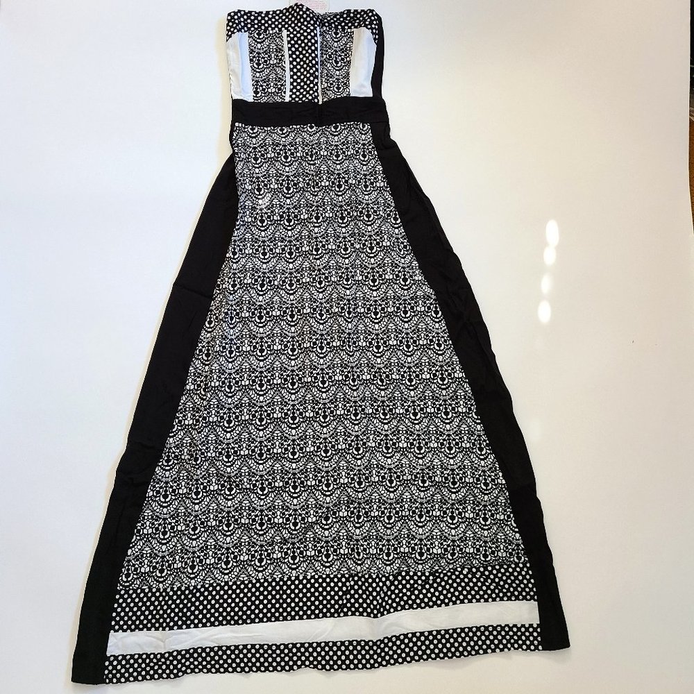 Lotus Black White Long Polka Dot Peacock Strapless Bohemian Dress